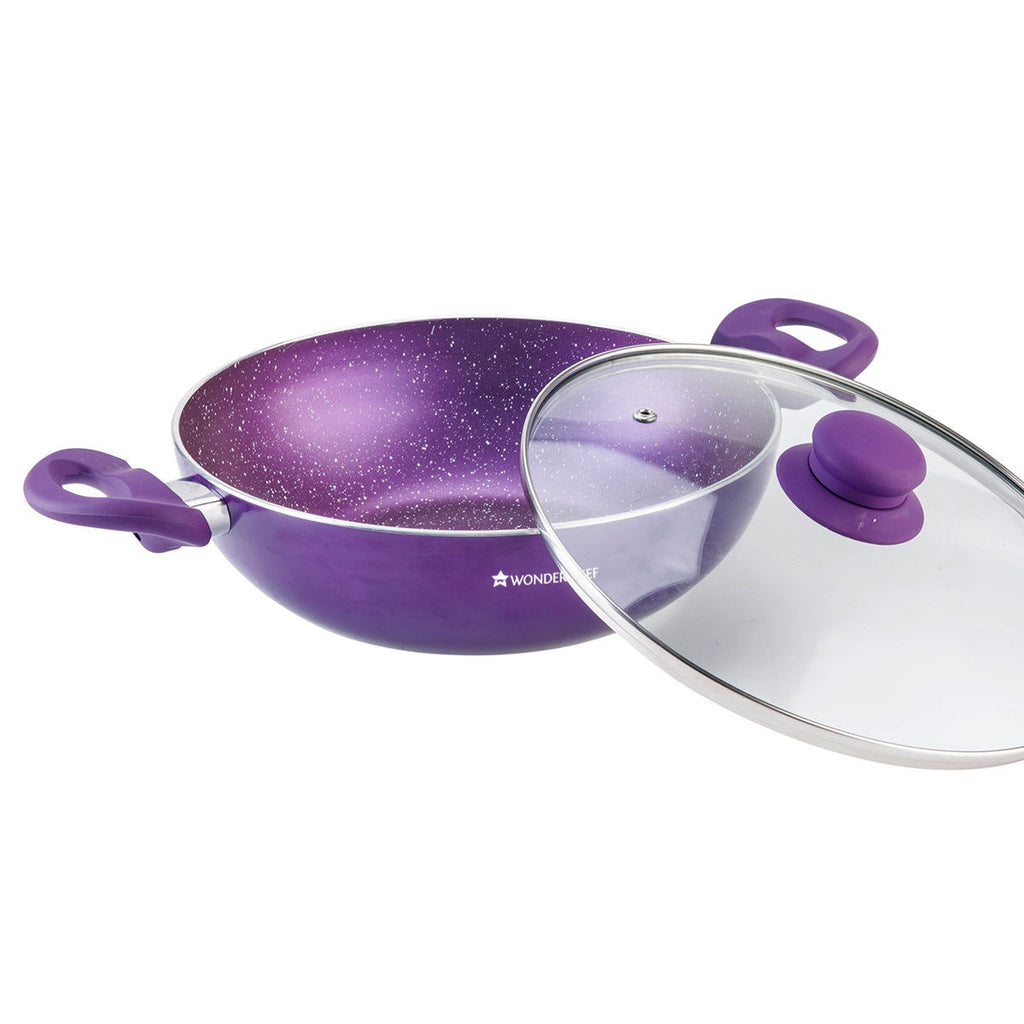 Orchid  24 cm Wok with lid, Meta Tuff - Non-stick, Pure grade Aluminum