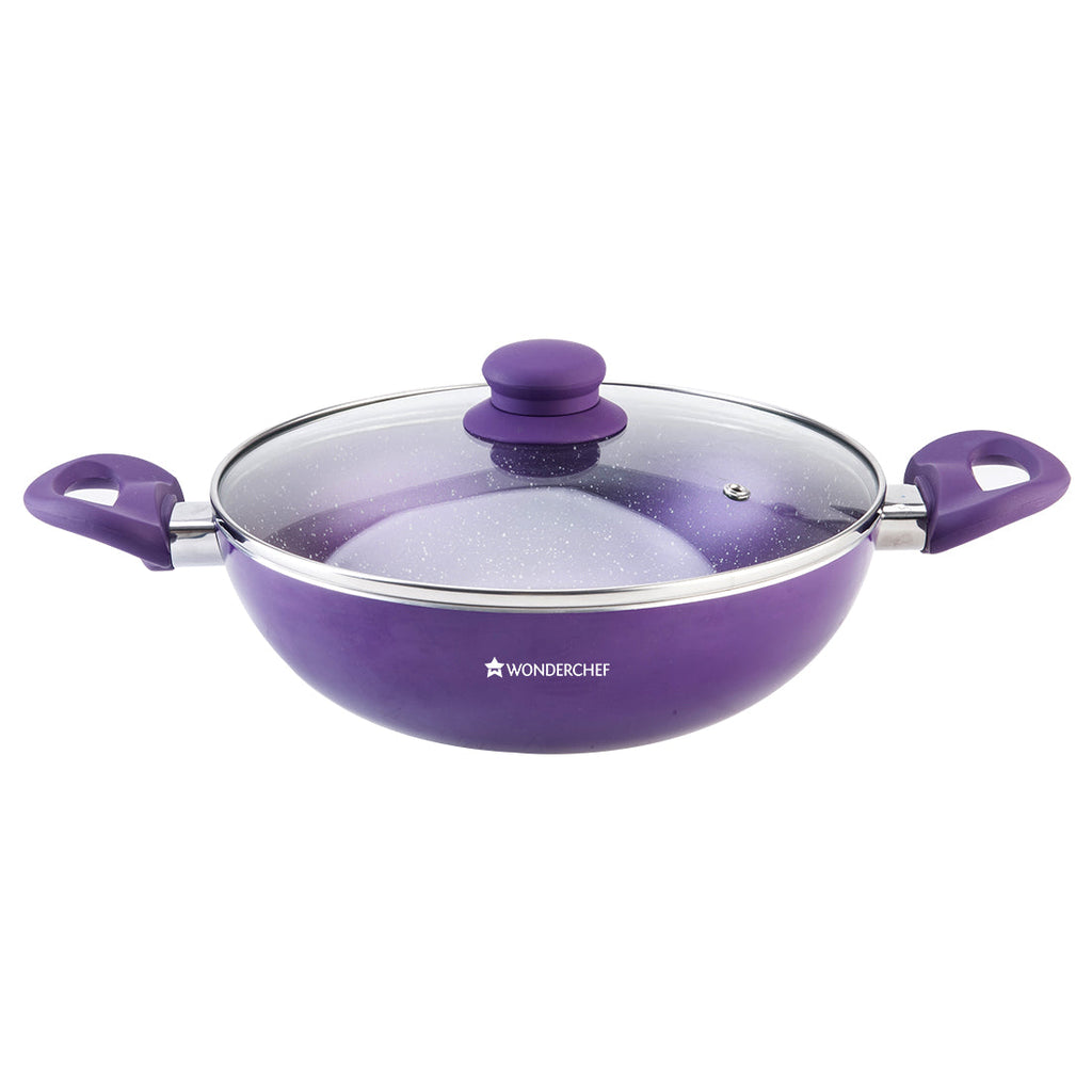 Orchid  24 cm Wok with lid, Meta Tuff - Non-stick, Pure grade Aluminum