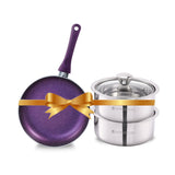 Orchid Fry Pan 24cm + Austin Serving Casserole Set of 2, Gift Combo, For Family and Friends, Gift for Diwali and Other Festivals, House Warming