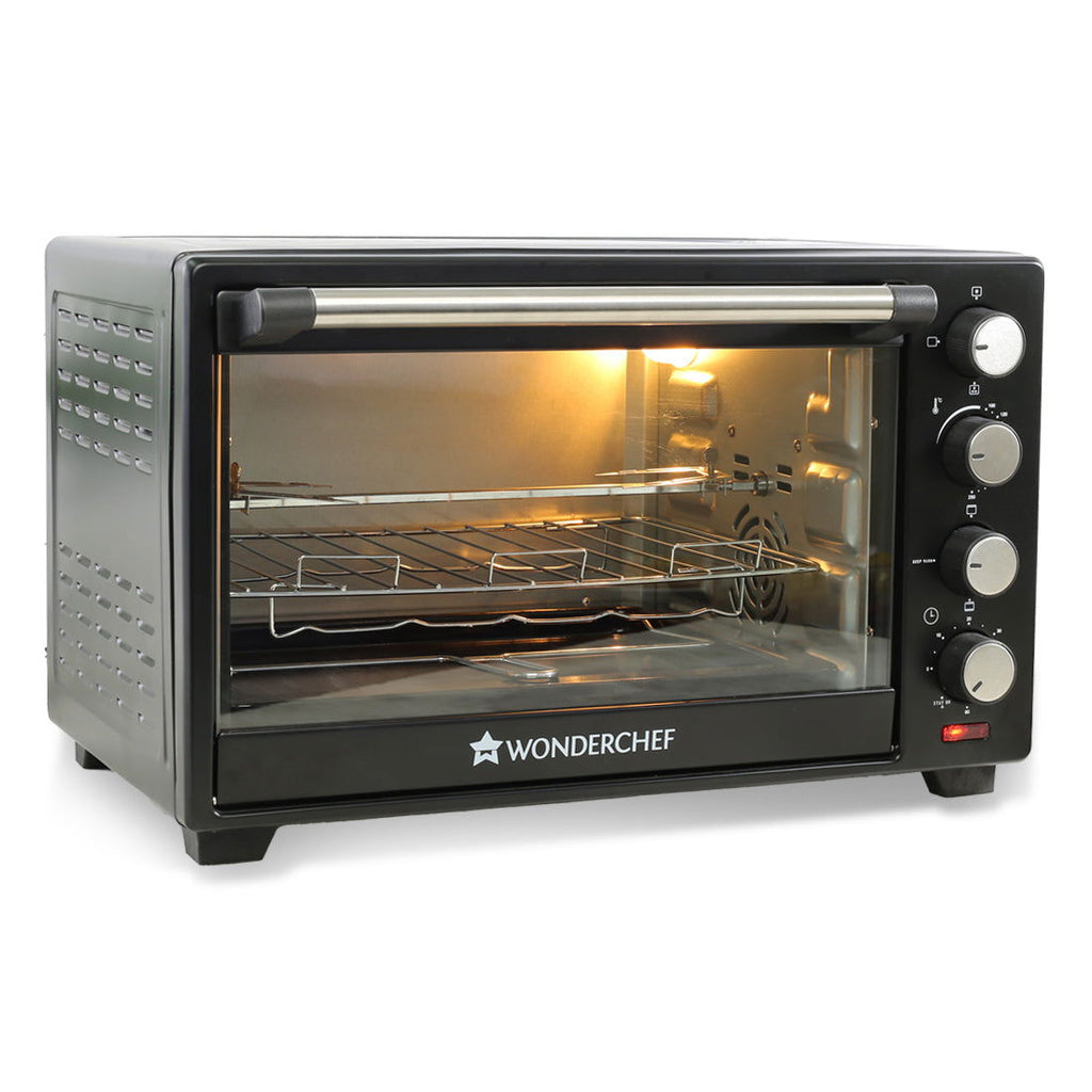 Oven Toaster Griller (OTG) - 28 Litres, Black - with Rotisserie,Auto-shut off, heat-resistant tempered glass, Multi-stage heat selection