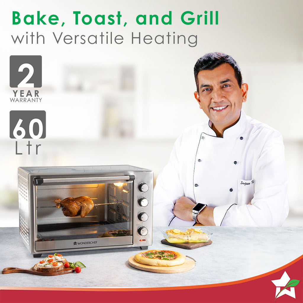 Oven Toaster Griller (OTG) - 60 Litres, Stainless Steel – with Rotisserie, Auto-shut off, heat-resistant tempered glass, 6-stage heat selection