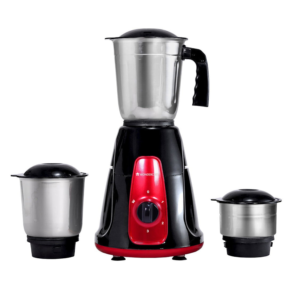 Platinum Mixer Grinder 500W with 3 Stainless Steel Jars And Anti-Rust Stainless Steel Blades, Ergonomic Handles, 5 Years Warranty On Motor,  Black & Crimson