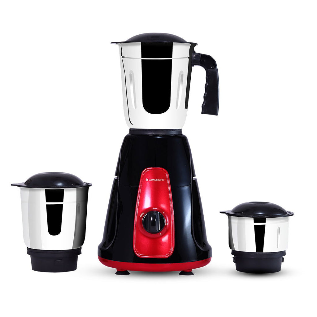 Platinum Mixer Grinder 550W with 3 Stainless Steel Jars And Anti-Rust Stainless Steel Blades, Ergonomic Handles, 5 Years Warranty On Motor,  Black & Crimson