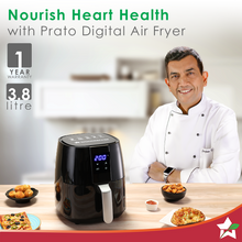 Load image into Gallery viewer, Prato Digital Air Fryer for Home and Kitchen with 5 Pre-set Menu|3.8 Litres Non-stick Basket| Fry, Grill, Bake &amp; Roast| Rapid Air Technology| Auto Shut-Off| Healthy Cooking with 99% less Fat| Sleek &amp; Compact| 1450 Wattage| Black|1 Year Warranty