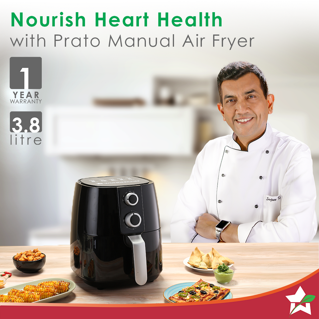 Prato Manual Air Fryer for Home and Kitchen with 5 Pre-set Menu|3.8 Litres Non-stick Basket| Fry, Grill, Bake & Roast| Rapid Air Technology| Auto Shut-Off| Healthy Cooking with 99% less Fat| Sleek & Compact| 1450 Wattage| Black| 1 Year Warranty