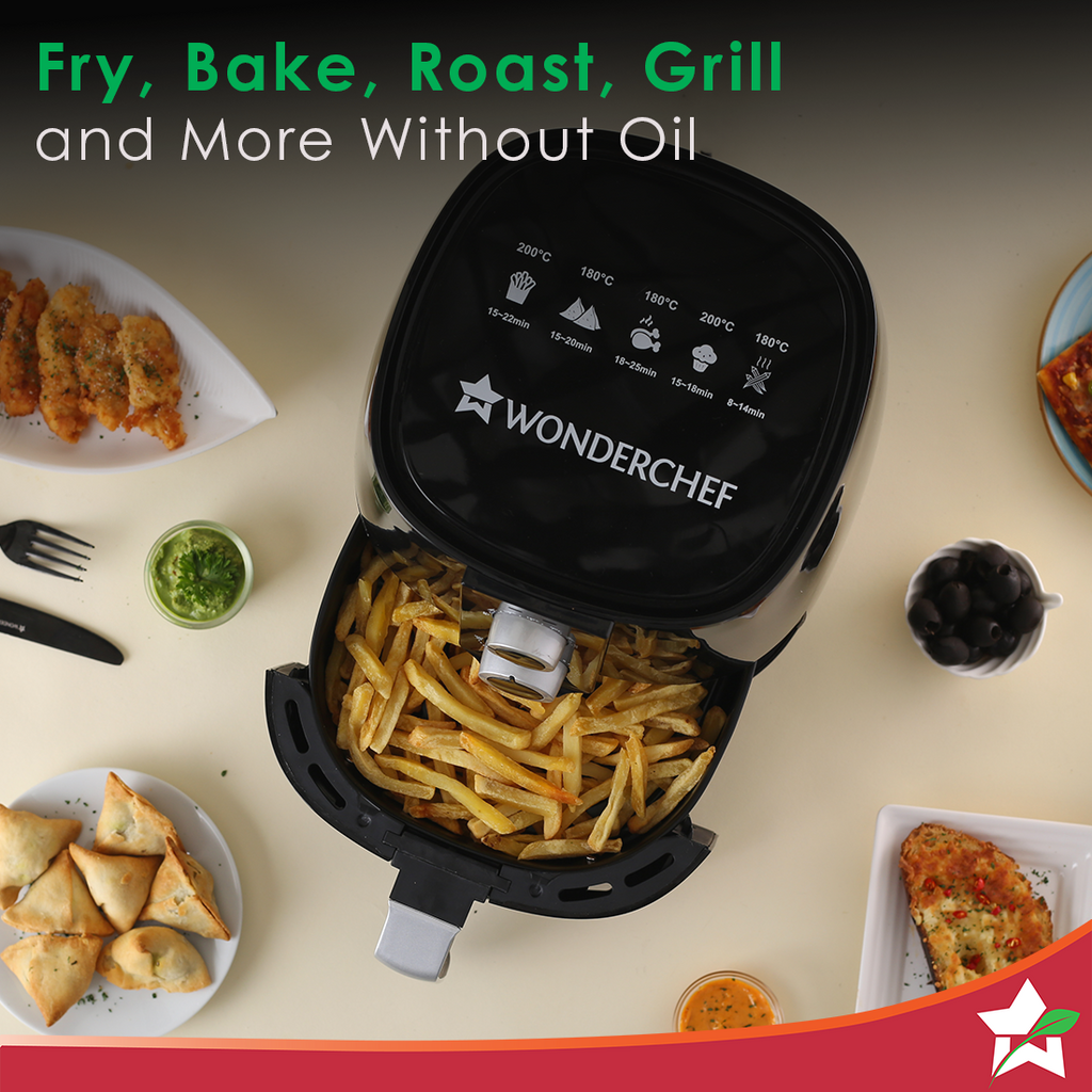 Prato Manual Air Fryer for Home and Kitchen with 5 Pre-set Menu|3.8 Litres Non-stick Basket| Fry, Grill, Bake & Roast| Rapid Air Technology| Auto Shut-Off| Healthy Cooking with 99% less Fat| Sleek & Compact| 1450 Wattage| Black| 1 Year Warranty