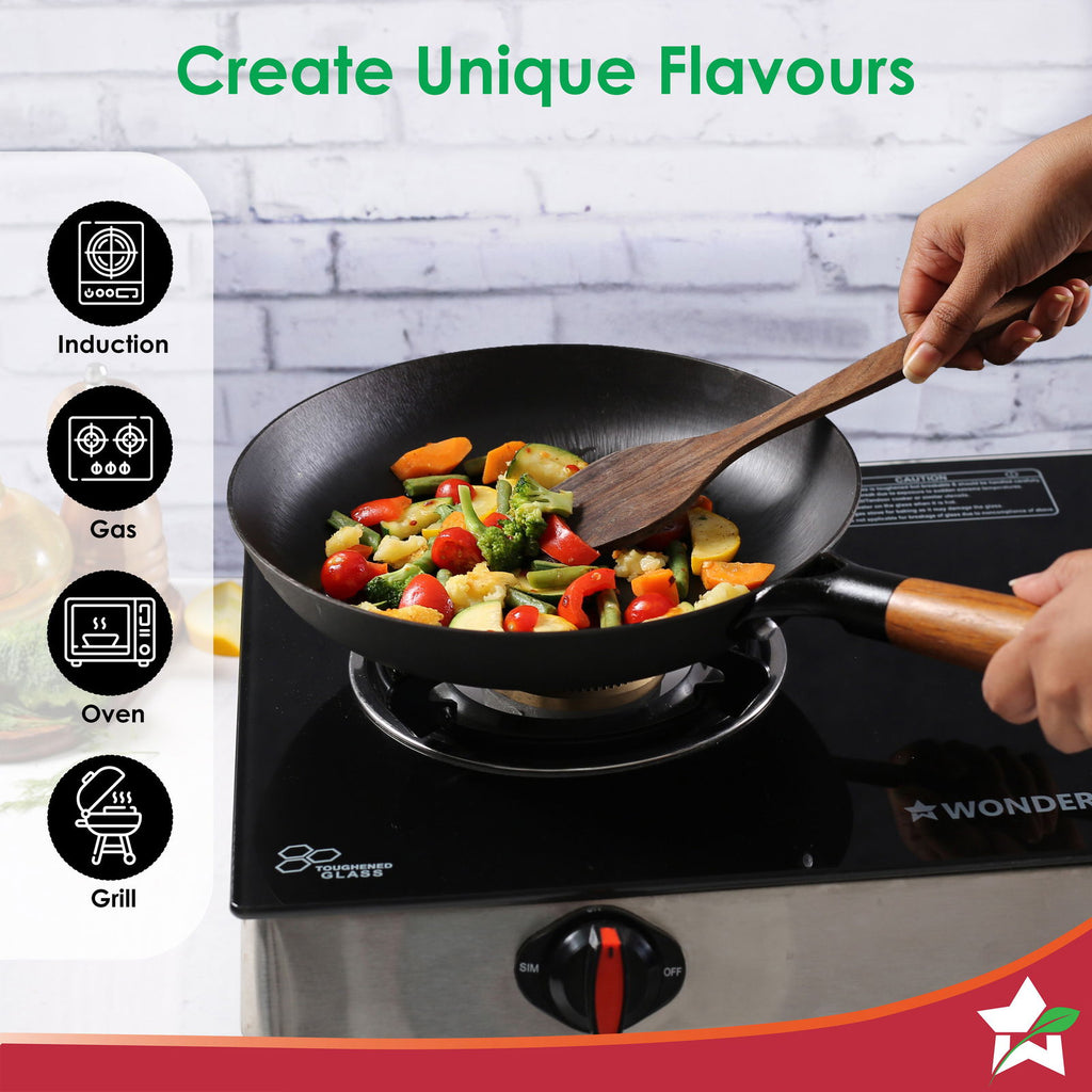 Pre-Seasoned Ferro Light 24cm Cast Iron Fry Pan | 1.4L | Acacia Wooden Handles | Gravity Moulding Technology | No Chemical Coating |10 Year Warranty