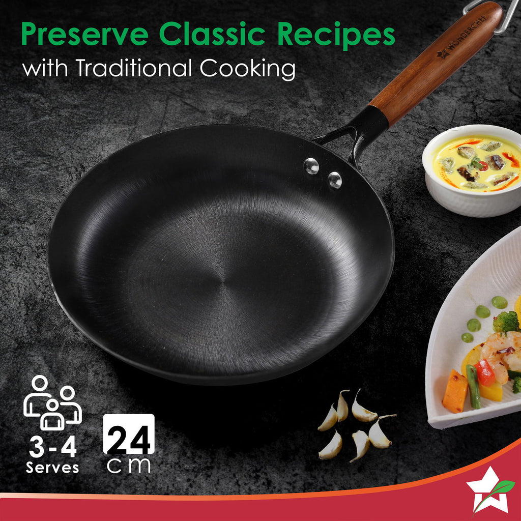 Pre-Seasoned Ferro Light 24cm Cast Iron Fry Pan | 1.4L | Acacia Wooden Handles | Gravity Moulding Technology | No Chemical Coating |10 Year Warranty