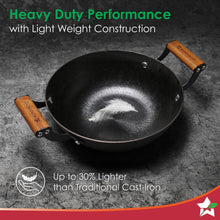 Load image into Gallery viewer, Pre-Seasoned Ferro Light 28cm Kadhai | 3.2L | Acacia Wooden Handles | Gravity Moulding Technology | No Chemical Coating |10 Year Warranty