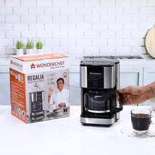 Load image into Gallery viewer, Regalia Brew Coffee Maker 550 W | Stainless Steel Body | 700ml Borosilicate Glass Carafe | 3-in-1 Filter Coffee, Espresso, Cappuccino | Auto Shut Off | Removable Cone Filter | 7 Cups Coffee | Perfect Gifting Option | Black &amp; Silver | 2 Year Warranty