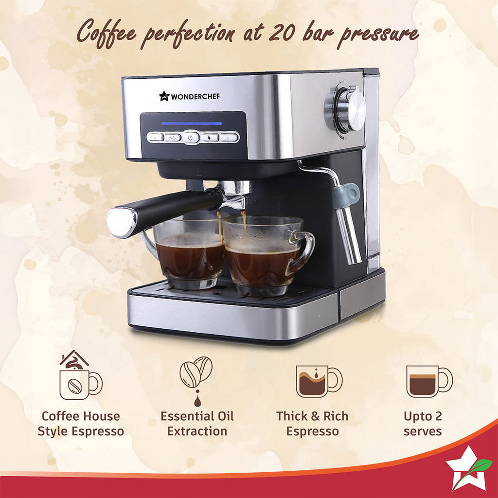 Regalia Espresso Coffee Maker 20 Bar | Built in Milk Frother | Ideal for Espresso, Cappuccino, Latté, Macchiato or Ristretto at Home | Professional Style Coffee | Works with Coffee Powder | 2 Years Warranty | Steel