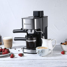 Load image into Gallery viewer, Regalia Espresso Coffee Maker 5 Bar I With Steamer for Cappuccino &amp; Latte | Steam Tube for Froth I Metal Porta Filter &amp; Heat-Resistant Carafe|Stainless Steel Body|Professional Style Coffee| Works with Coffee Powder| 2 Year Warranty| Black &amp; Silver