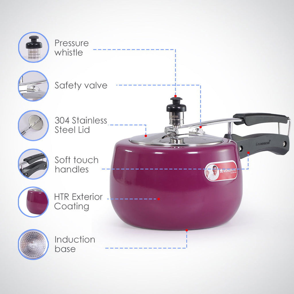 Regalia Induction Base 3L Pressure Cooker with Inner Lid, 2 Years Warranty, Purple