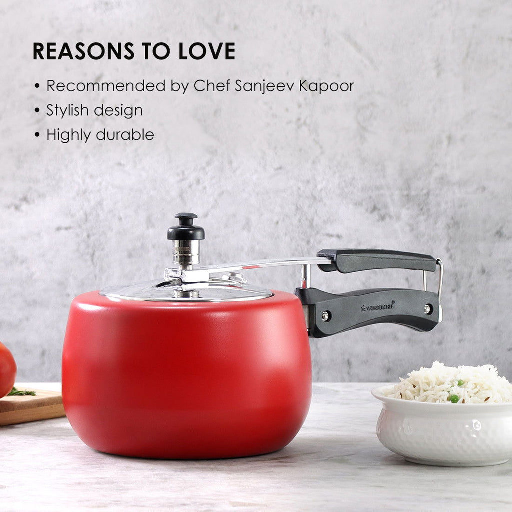 Regalia Induction Base 3L Pressure Cooker with Inner Lid, 2 Years Warranty, Red