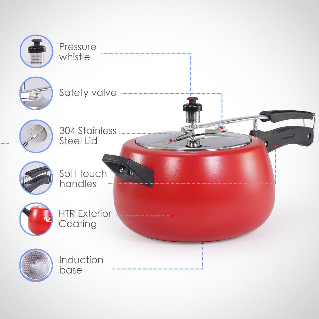 Regalia Induction Base 5L Pressure Cooker with Inner Lid, 2 Years Warranty, Red