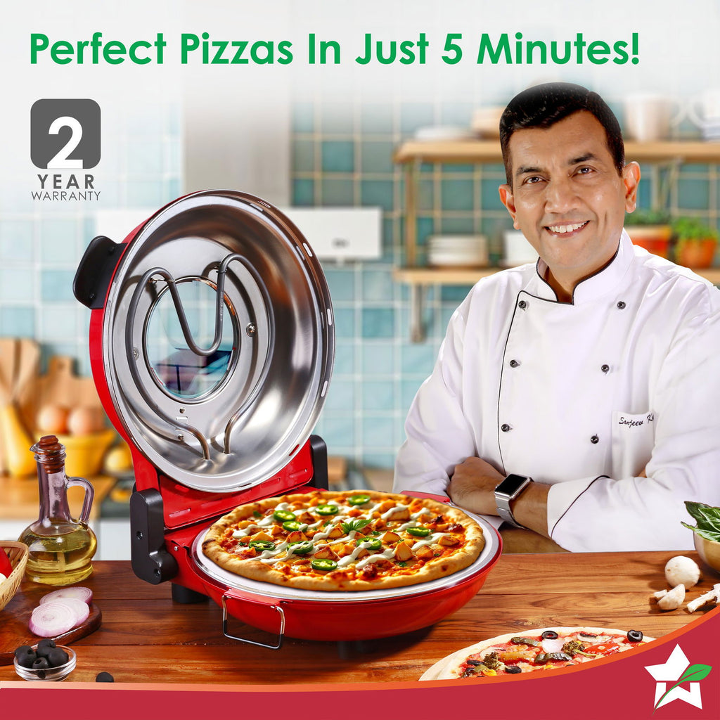 Regalia Pizza Maker | 1200W | Crispy Pizzas in 5 Minutes | Wood Fried Pizzas Like Taste | Lava Stone Base for Golden Crust | 12-Inch Diameter | Easy to Clean | 2 Year Warranty