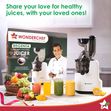 Load image into Gallery viewer, Regenta Full Fruit Juicer | Professional Cold Press | High Juice Yield | 240W | 55 RPM | Fine Strainer | All-in-1 Fruit &amp; Vegetable Juicer | White | 2 Year Warranty