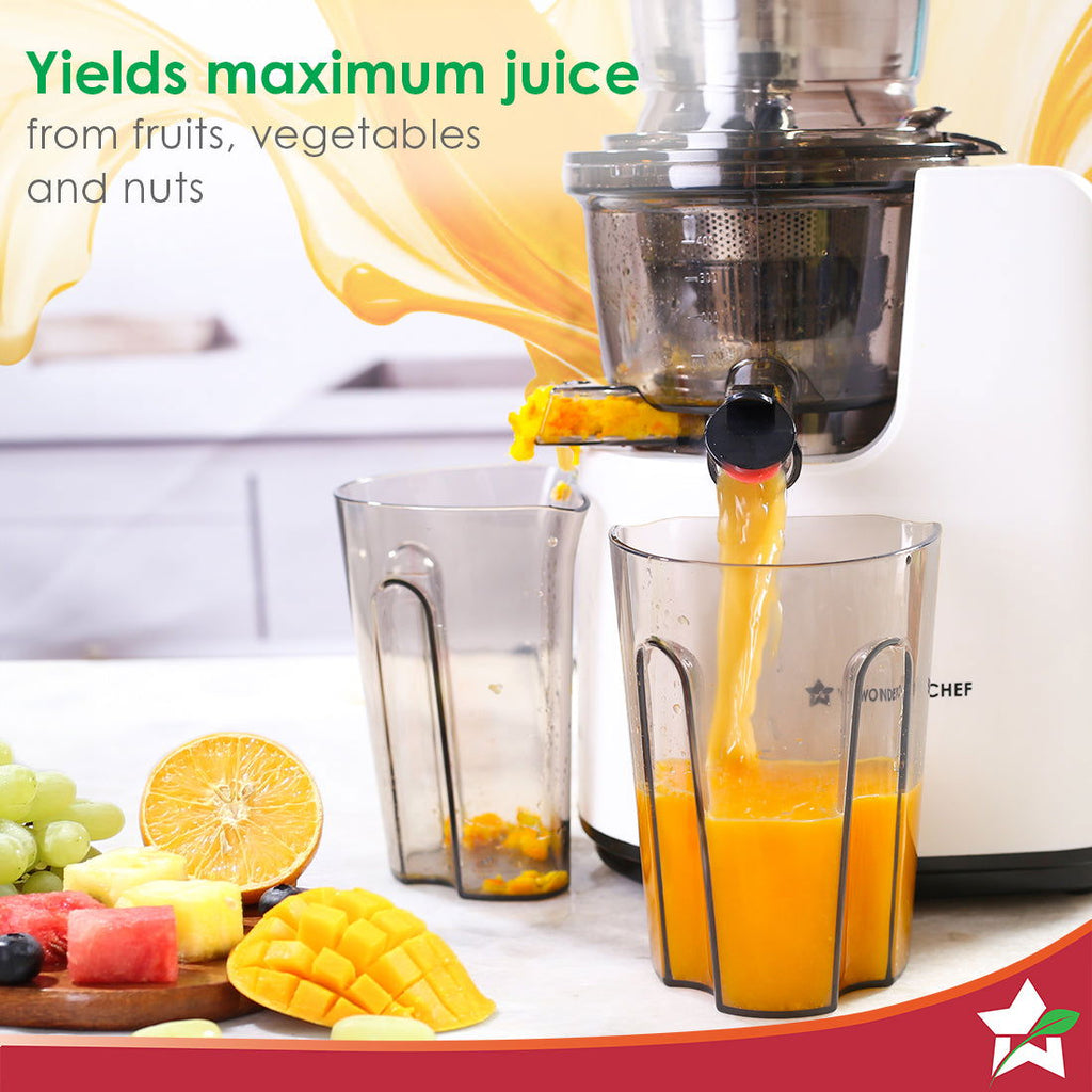 Regenta Full Fruit Juicer | Professional Cold Press | High Juice Yield | 240W | 55 RPM | Fine Strainer | All-in-1 Fruit & Vegetable Juicer | White | 2 Year Warranty