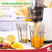 Load image into Gallery viewer, Regenta Full Fruit Juicer | Professional Cold Press | High Juice Yield | 240W | 55 RPM | Fine Strainer | All-in-1 Fruit &amp; Vegetable Juicer | White | 2 Year Warranty