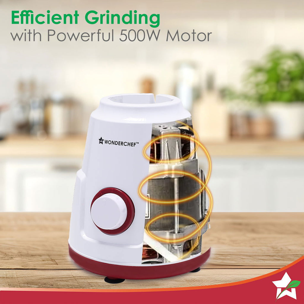 Robo 500 W Mixer Grinder | 3 Stainless Steel Jars for Powerful Blending, Mixing, Grinding | 3-Speed & Pulse Function | Anti-Skid Feet | 5 Years Warranty on Motor | Red & White