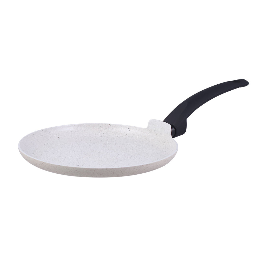 Romano Warm White Non-Stick Dosa Tawa, Induction Bottom, Soft Touch Handle, Pure Grade Aluminium - 24cm, 3mm, 2 Years Warranty, Black