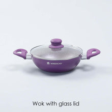 Load image into Gallery viewer, Royal Velvet 20 cm Non-Stick Kadhai with Lid and Induction Bottom | Soft-Touch Handle | Virgin Grade Aluminium | PFOA and Heavy Metals Free | 3 mm thick | 1.4 litres | 2 Years Warranty | Purple