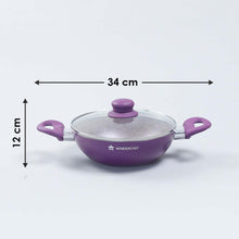 Load image into Gallery viewer, Royal Velvet 20 cm Non-Stick Kadhai with Lid and Induction Bottom | Soft-Touch Handle | Virgin Grade Aluminium | PFOA and Heavy Metals Free | 3 mm thick | 1.4 litres | 2 Years Warranty | Purple