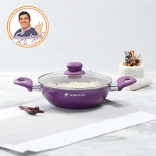 Load image into Gallery viewer, Royal Velvet 20 cm Non-Stick Kadhai with Lid and Induction Bottom | Soft-Touch Handle | Virgin Grade Aluminium | PFOA and Heavy Metals Free | 3 mm thick | 1.4 litres | 2 Years Warranty | Purple