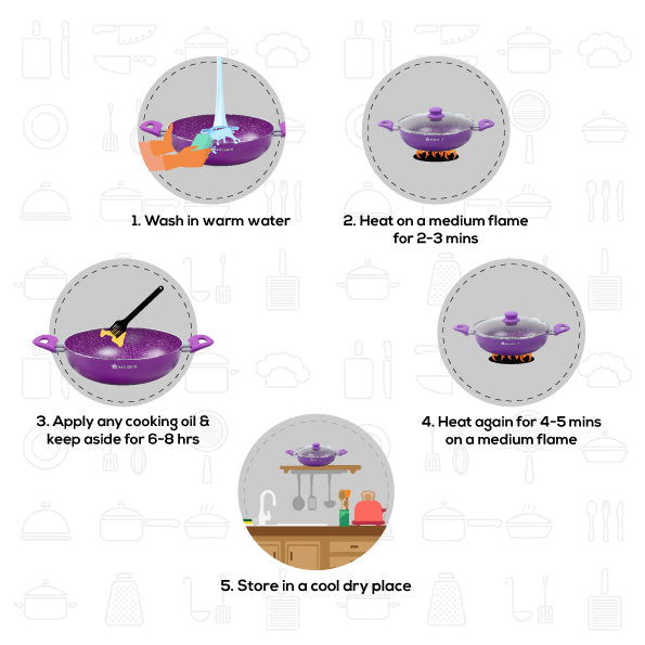 Royal Velvet 20 cm Non-Stick Kadhai with Lid and Induction Bottom | Soft-Touch Handle | Virgin Grade Aluminium | PFOA and Heavy Metals Free | 3 mm thick | 1.4 litres | 2 Years Warranty | Purple