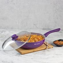 Load image into Gallery viewer, Royal Velvet 24 cm Aluminium Non-stick Wok With Lid, 2.7 L, Purple