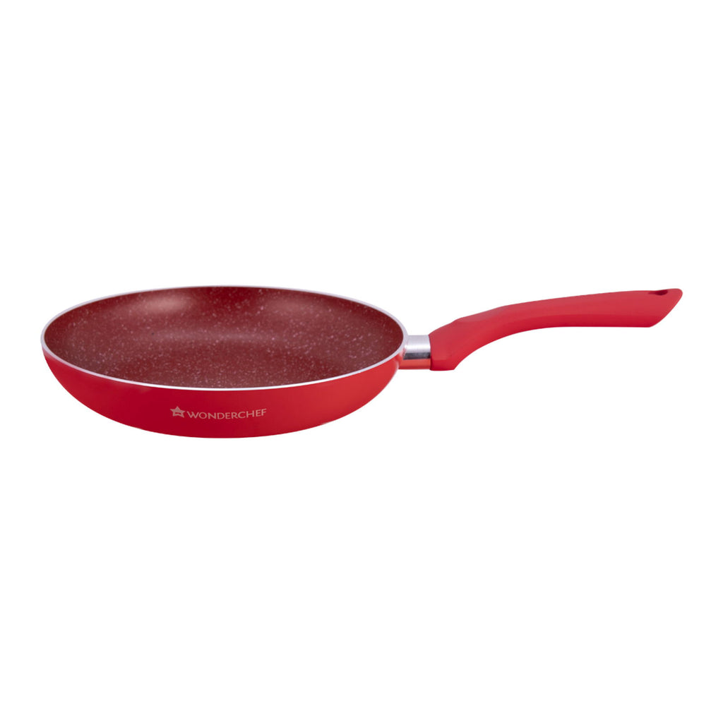 Royal Velvet 24 cm Non-Stick Fry Pan | Induction Bottom | Soft-Touch Handle | Virgin Grade Aluminium | PFOA & Heavy Metals Free | 3 mm | 1.8 litres | 2 Years Warranty | Red