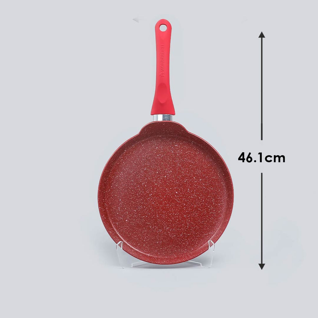 Royal Velvet 28cm Non-stick Dosa Tawa, Induction bottom, Soft-touch Handle, Virgin Grade Aluminium, PFOA/Heavy metals free, 3mm, 2 years warranty, Red