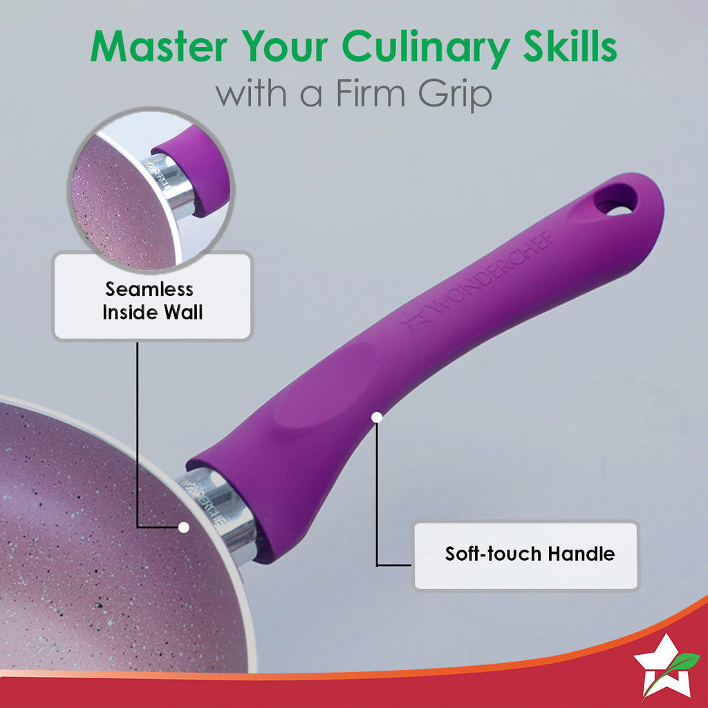 Royal Velvet Non-stick 24cm Fry pan I Induction Ready | Soft-touch handles |Non – Toxic I Virgin Aluminium| 3 mm thick | 1.8 litres | 2 year warranty | Purple