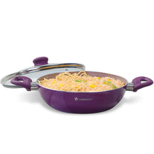 Load image into Gallery viewer, Royal Velvet Non-stick 24cm Kadhai with Lid and Handles | Glass Lid | Induction Ready | Soft-touch handles |Non – Toxic I Virgin Aluminium| 3 mm thick | 2 year warranty | Purple