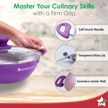 Load image into Gallery viewer, Royal Velvet Non-stick 24cm Kadhai with Lid and Handles | Glass Lid | Induction Ready | Soft-touch handles |Non – Toxic I Virgin Aluminium| 3 mm thick | 2 year warranty | Purple