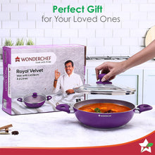 Load image into Gallery viewer, Royal Velvet Non-stick 26cm Kadhai with Lid and Handles | Glass Lid | Induction Ready | Soft-touch handles |Non – Toxic I Virgin Aluminium| 3 mm thick | 2 year warranty | Purple