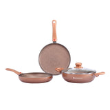 Ruby Plus 24 cm Cookware Set Bronze, Kadhai with Lid, Fry Pan, Dosa Tawa, Non-stick set of 4, Induction use, Tempered Glass Lid,