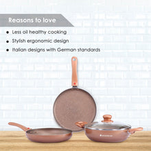 Load image into Gallery viewer, Ruby Plus 24 cm Cookware Set Bronze, Kadhai with Lid, Fry Pan, Dosa Tawa, Non-stick set of 4, Induction use, Tempered Glass Lid,