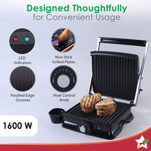 Load image into Gallery viewer, Sanjeev Kapoor Tandoor Family Size| Electric Contact Grill &amp; Sandwich Maker| 3-in-1 Appliance|1600 Watt|180 Degree Grilling|Cool Touch Handle|Auto Shut Off|2 Year Warranty| Black &amp; Silver