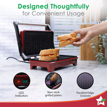 Load image into Gallery viewer, Sanjeev Kapoor Tandoor Mini | Crimson Edge Electric Contact Grill &amp; Sandwich Maker | 3-in-1 Appliance | 700 Watt | Healthy Non-Stick Coating | 1 Year Warranty | Red