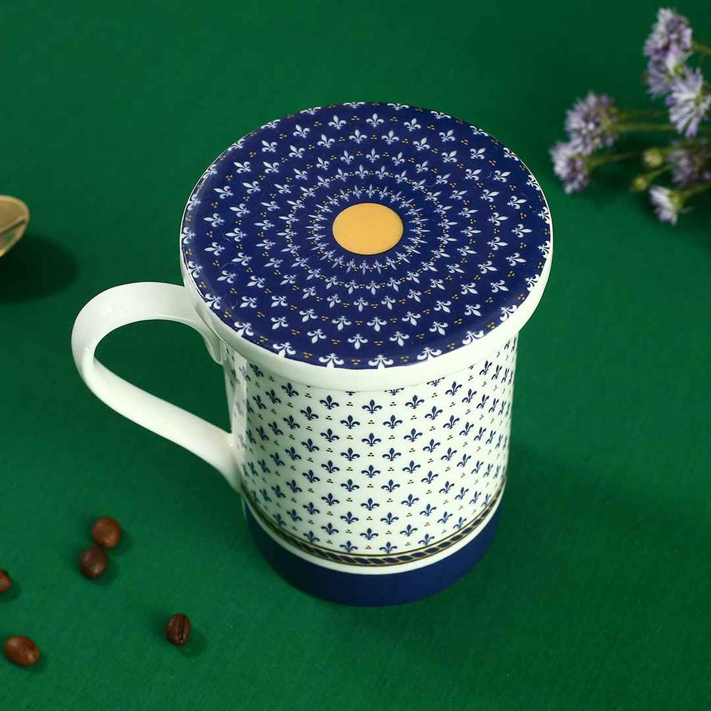 Sicilia Fine Bone China Coffee Mug with Lid - Royal Blue - 1 pc