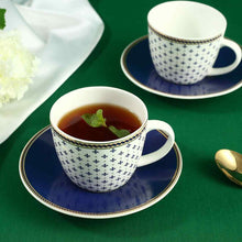 Load image into Gallery viewer, Sicilia Fine Bone China Cup &amp; Saucer Set - Royal Blue - Set of 2 Pcs