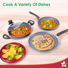 Load image into Gallery viewer, Sienna Non-stick Cookware 4 Pc Set | Dosa Tawa, Fry Pan, Kadhai for Cutlets, Curries, Dosas | PFOA Free | Virgin Aluminium | Energy Efficient | Stylish Granite Finish | 2-year Warranty