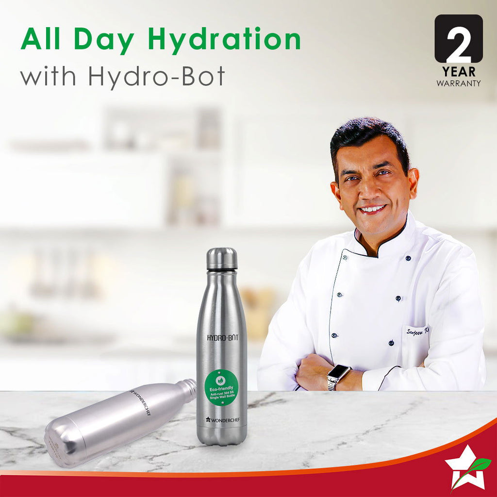 Stainless Steel Hydro Bot 750 ml | Gift Box Packing | Single wall | Non-insulated | 304 Stainless Steel | Non Toxic IBPA free | Rust Free | Light weight | For Home , Office and Travel | Spill and Leak proof | Wide Mouth | Easy to Clean | 2 Years Warranty