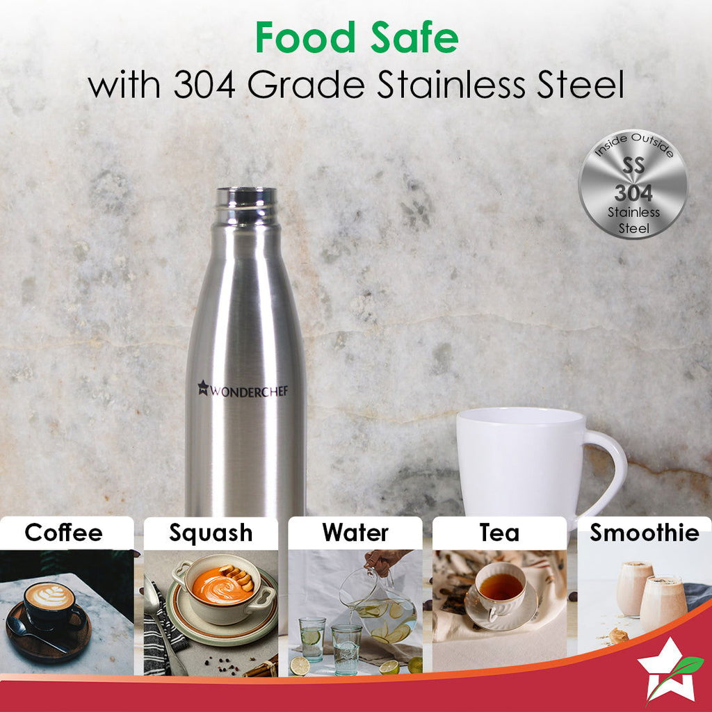 Stainless Steel Hydro Bot 750 ml | Gift Box Packing | Single wall | Non-insulated | 304 Stainless Steel | Non Toxic IBPA free | Rust Free | Light weight | For Home , Office and Travel | Spill and Leak proof | Wide Mouth | Easy to Clean | 2 Years Warranty