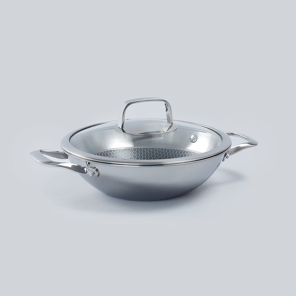 Stanton 24 cm Non-stick Kadhai/Kadai with Lid - 2 Litre | 3 ply steel