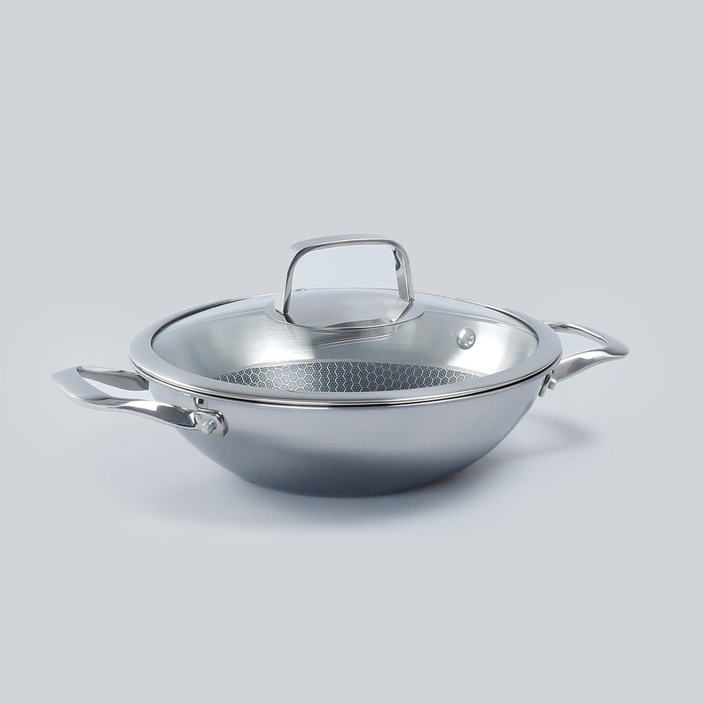 Stanton 28 cm Non-stick Kadhai/Kadai with Lid - 3.4 Litre | 3 ply steel