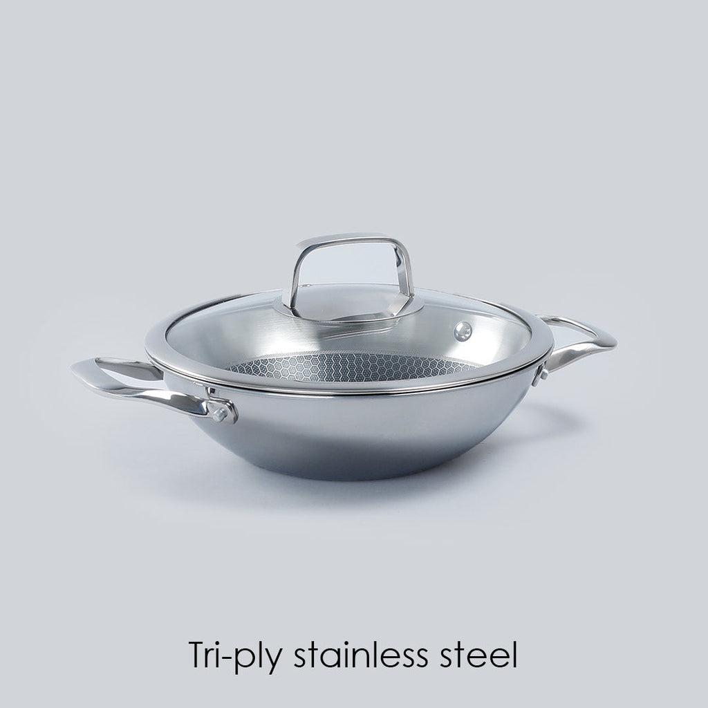 Stanton 28 cm Non-stick Kadhai/Kadai with Lid - 3.4 Litre | 3 ply steel