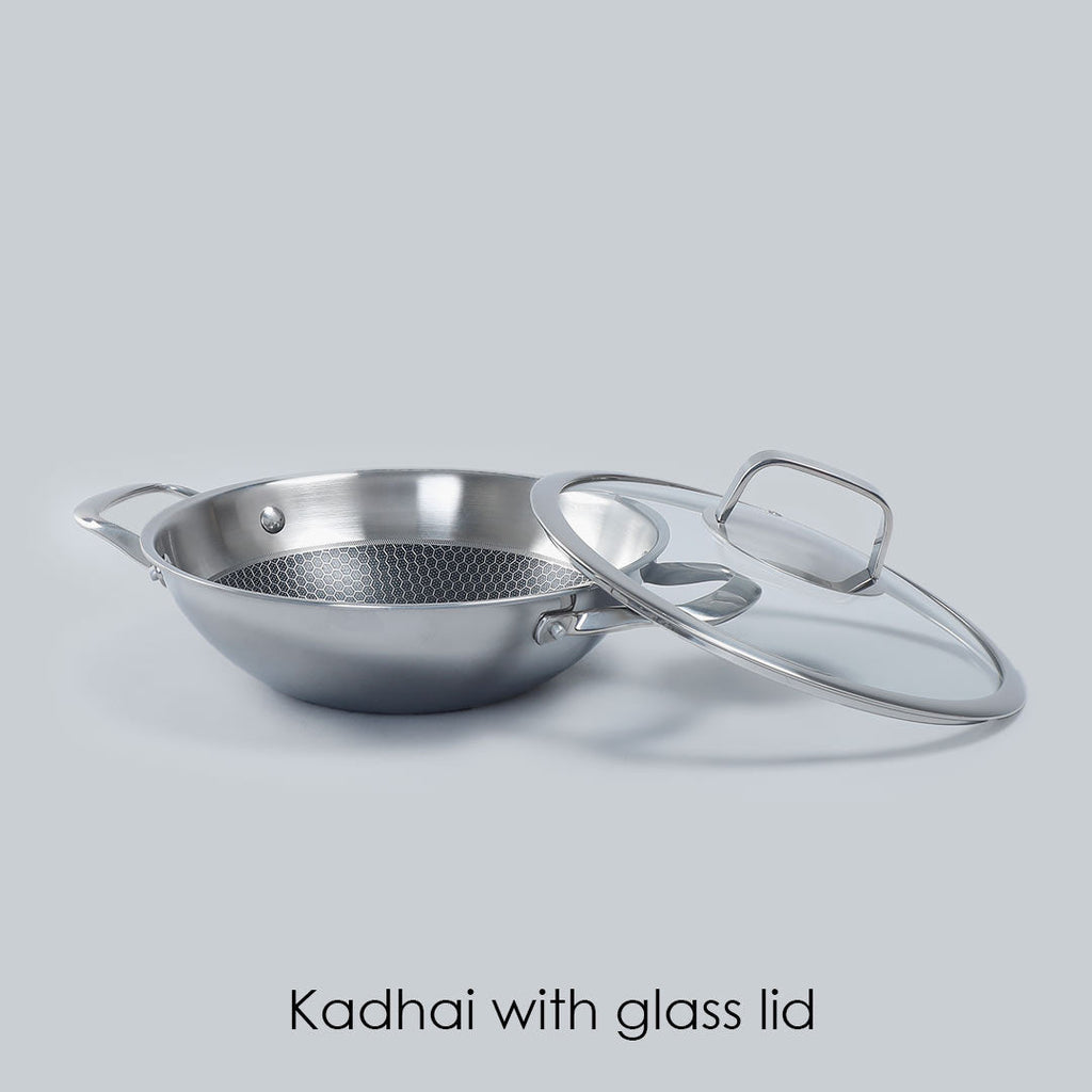 Stanton 28 cm Non-stick Kadhai/Kadai with Lid - 3.4 Litre | 3 ply steel