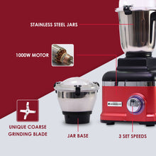 Load image into Gallery viewer, Sumo Mixer Grinder 1000W With 3 Stainless Steel &amp; 1 Fruit Filter Jar 5 Years Warranty On Motor, Rust And Black, Long life motor